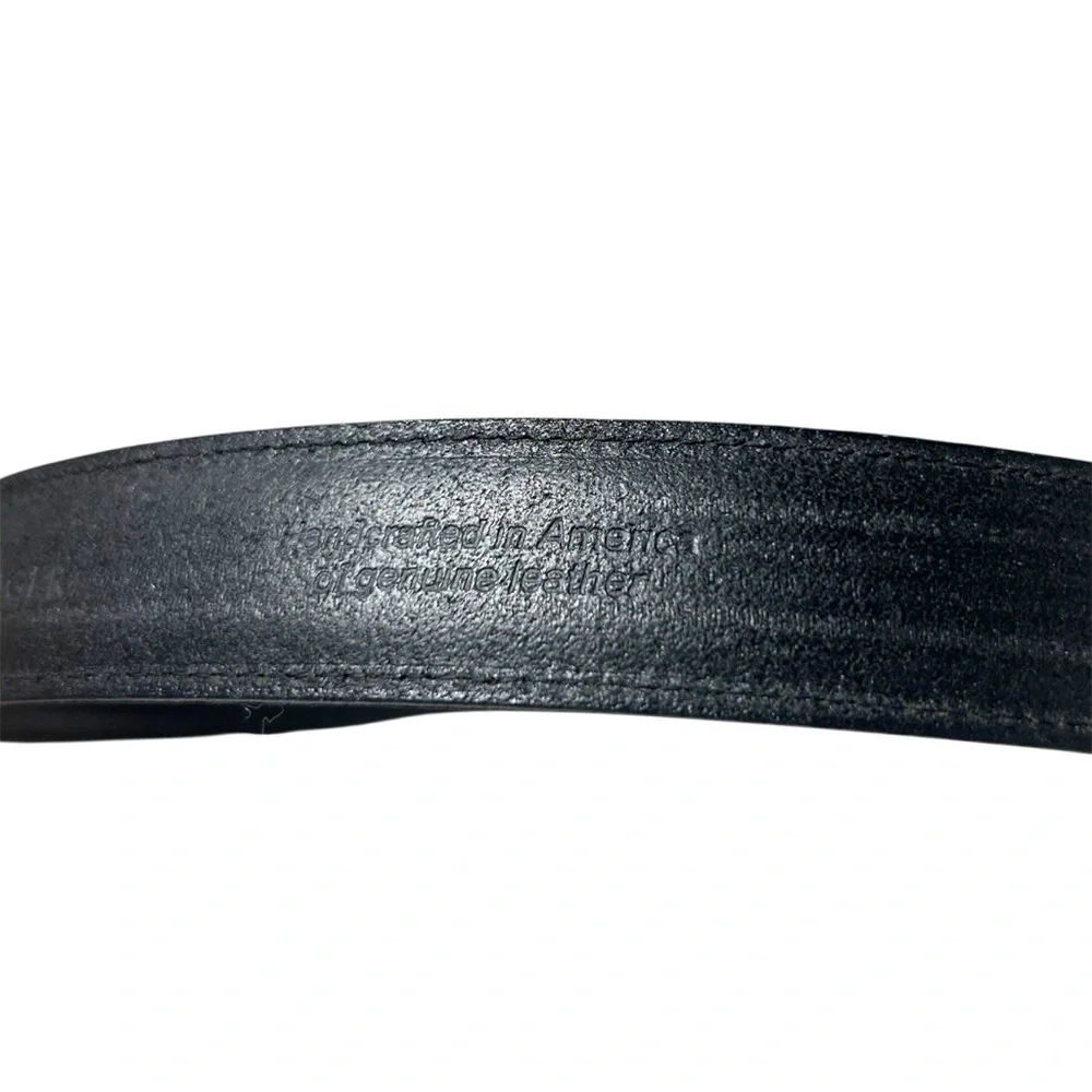 Tommy Hilfiger Men's Black Genuine Leather Belt Sz 38/95 LightGolden Tone Buckle